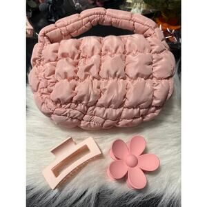 Pink Hobo Style Puffer Bag and Hair Claws